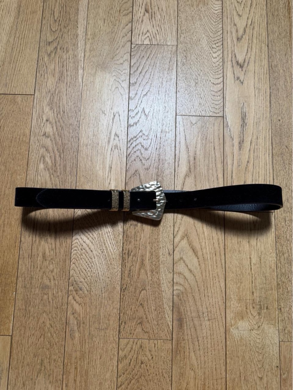 Zara Black Leather Belt with Hammered Silver Buckle